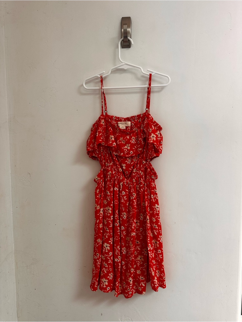O'Neill Red Floral Ruffle Spaghetti-Strap Dress